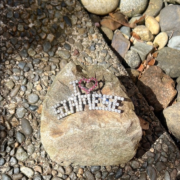 Vintage 'I Love Siamese' Cat Rhinestone Pin / Broach - Picture 1 of 7